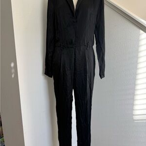 NWT 7 For All Mankind Satin Shawl Collar Jumpsuit Black medium  New One Piece
